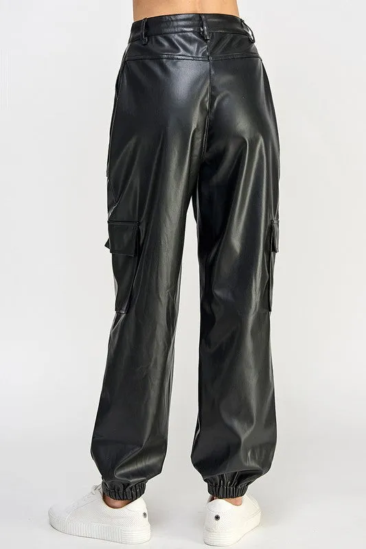 Relaxed Vegan Leather Cargo Pants