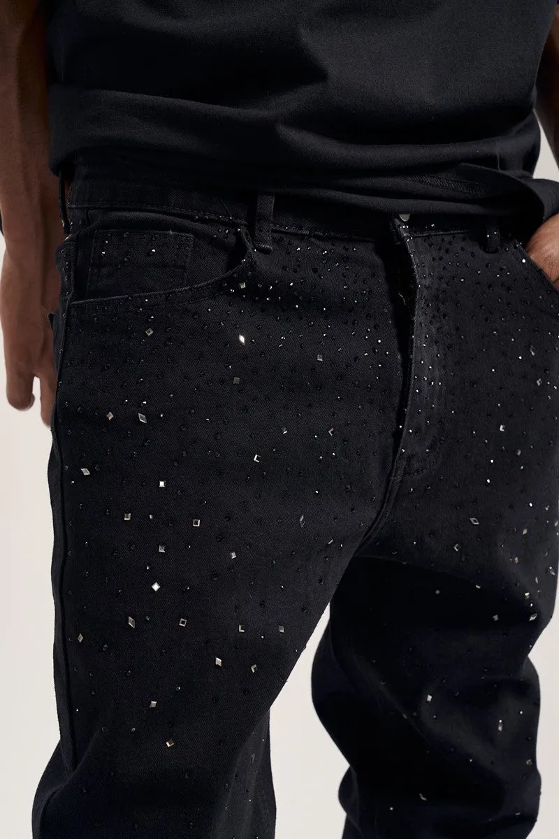 Rhinestone Studded Slim Fit Denim Jean Pants