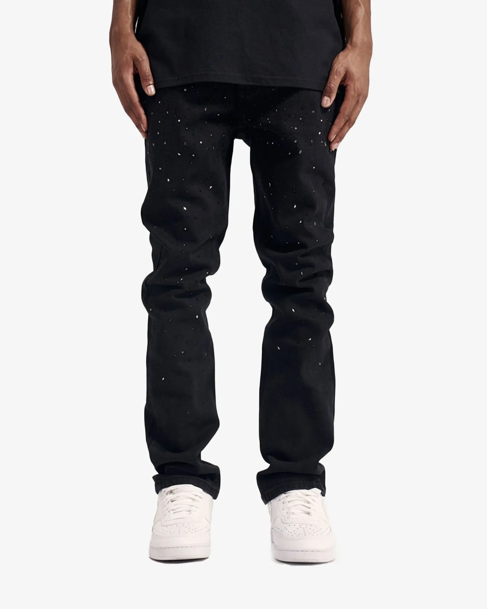 Rhinestone Studded Slim Fit Denim Jean Pants