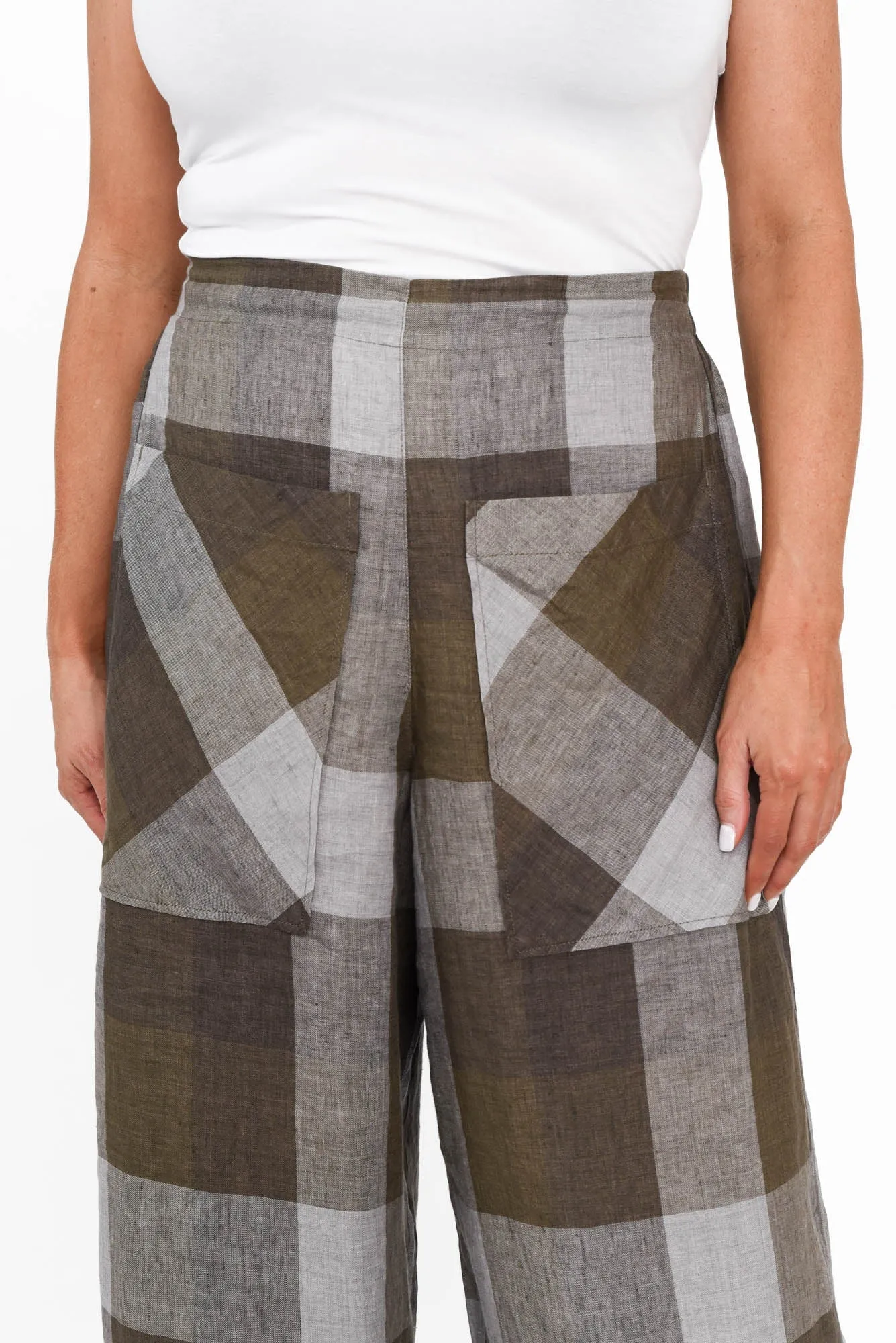 Romney Chocolate Check Linen Pocket Pants