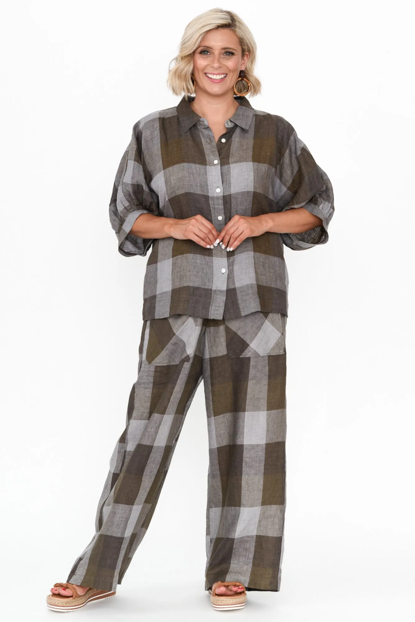 Romney Chocolate Check Linen Pocket Pants