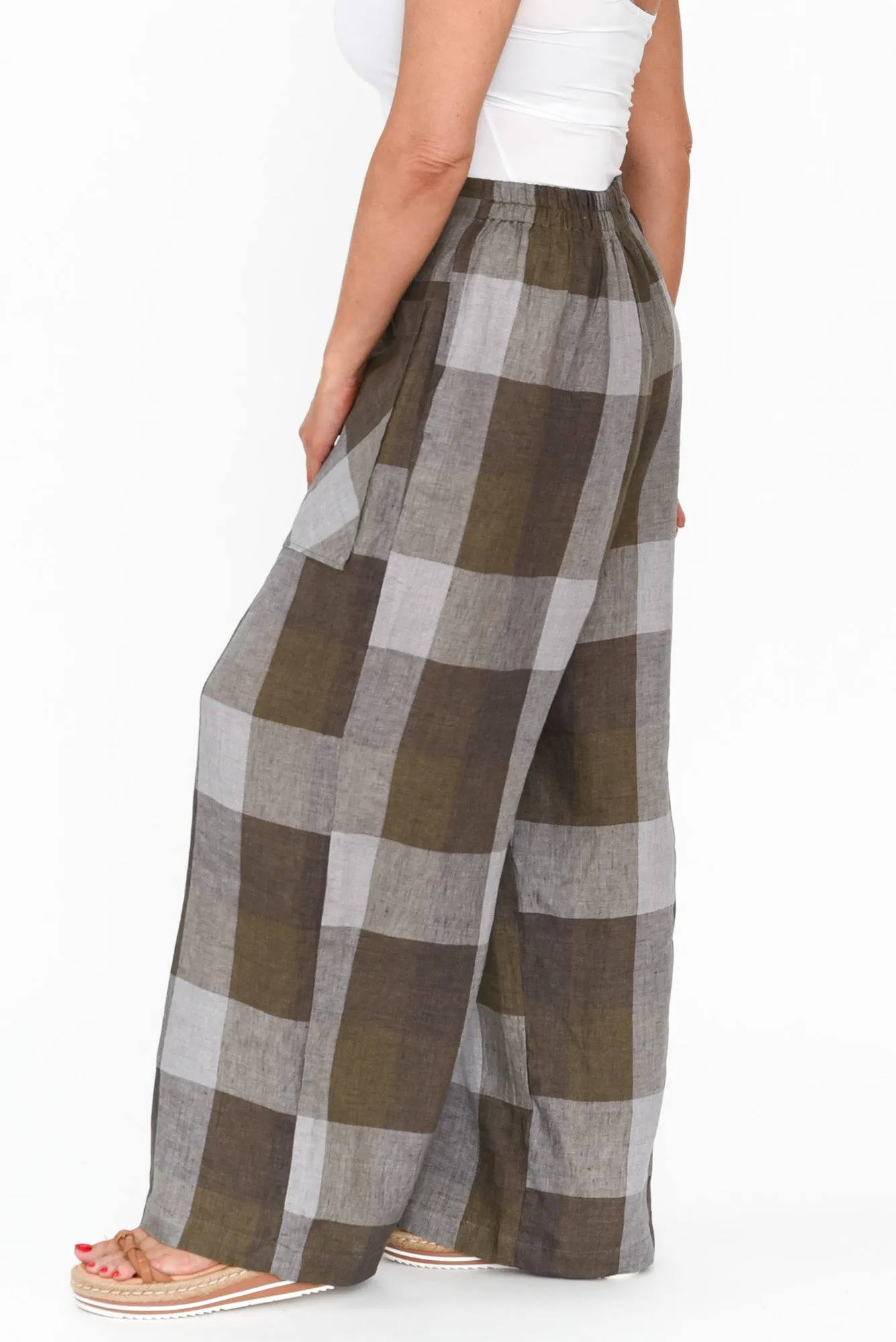 Romney Chocolate Check Linen Pocket Pants