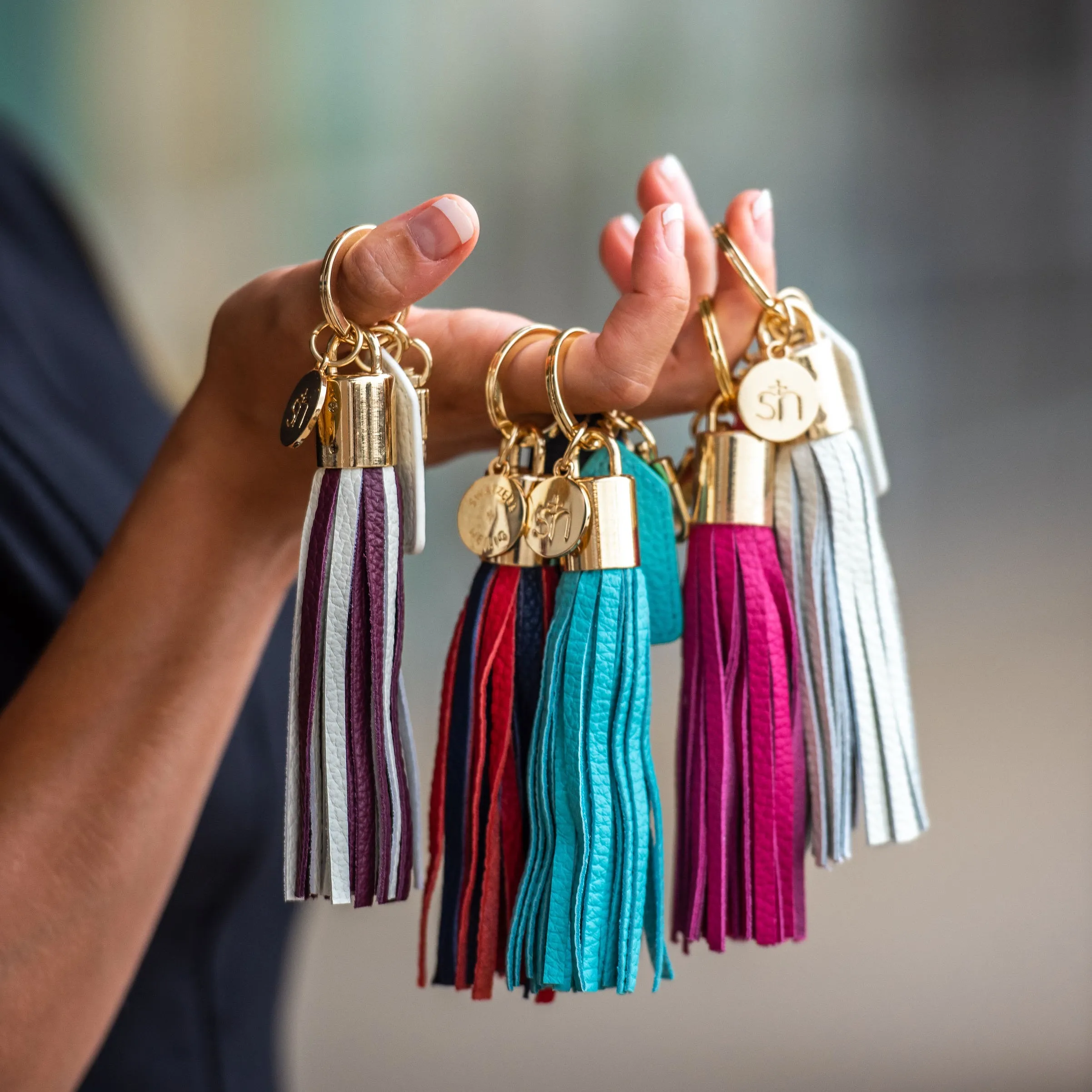 Royal Blue & Gray Tassel Keychain