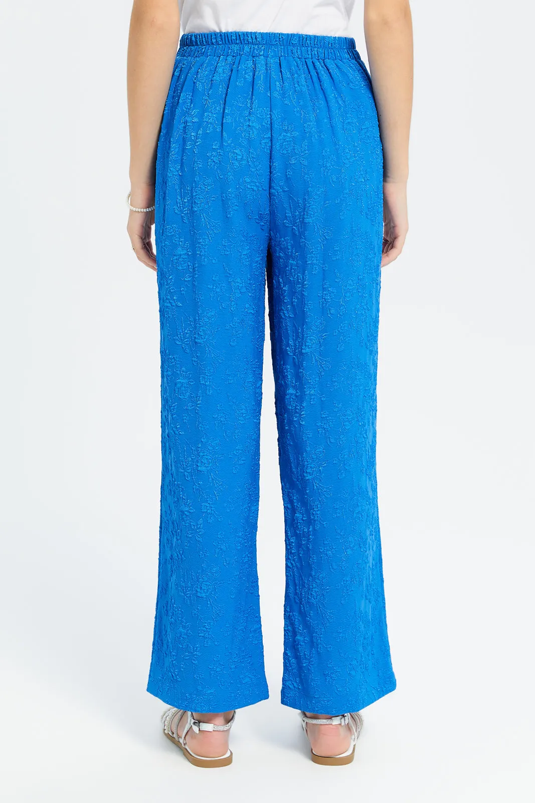 Senior Girls Blue Jacquard Wide Fit Pants