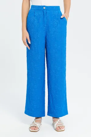 Senior Girls Blue Jacquard Wide Fit Pants