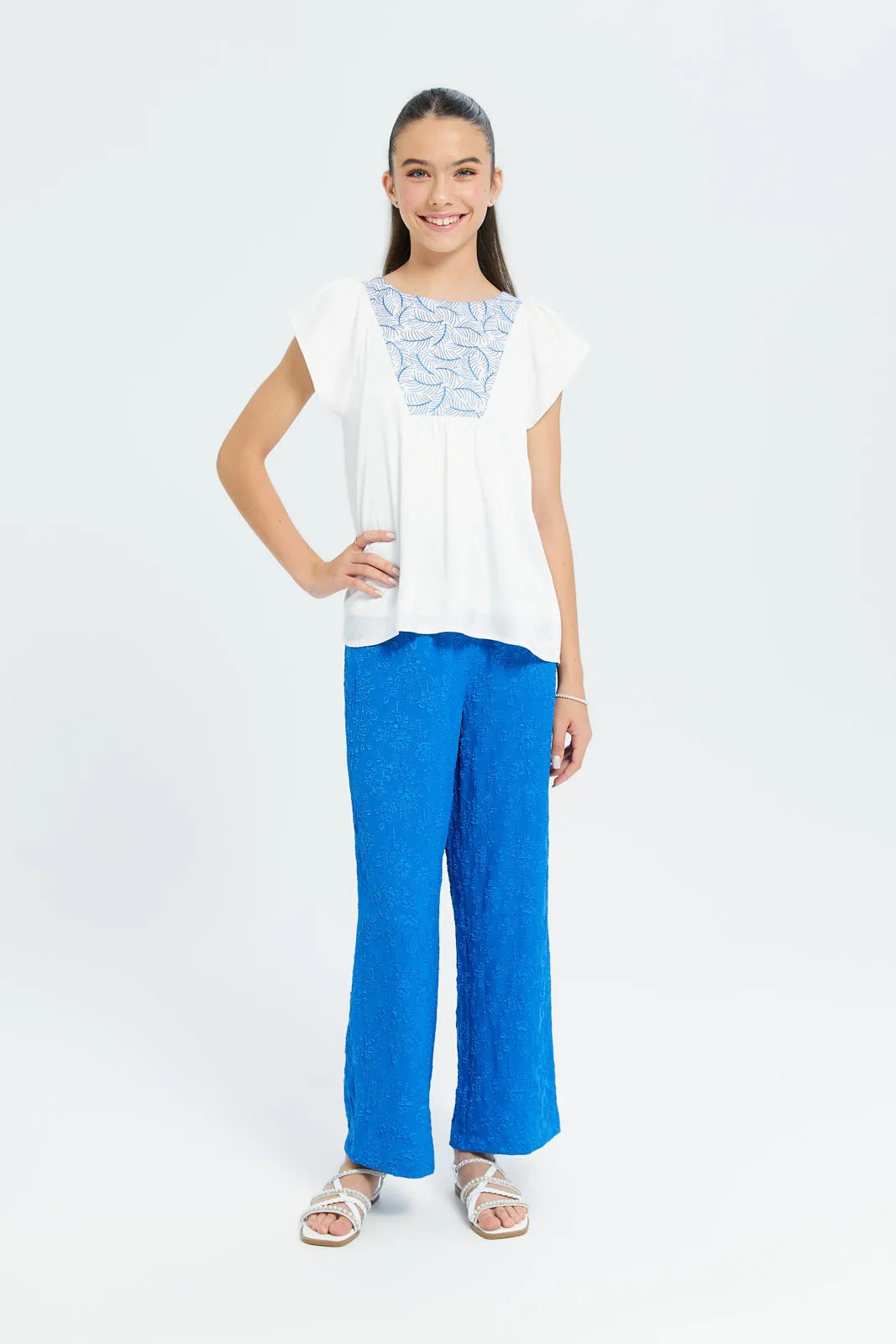 Senior Girls Blue Jacquard Wide Fit Pants