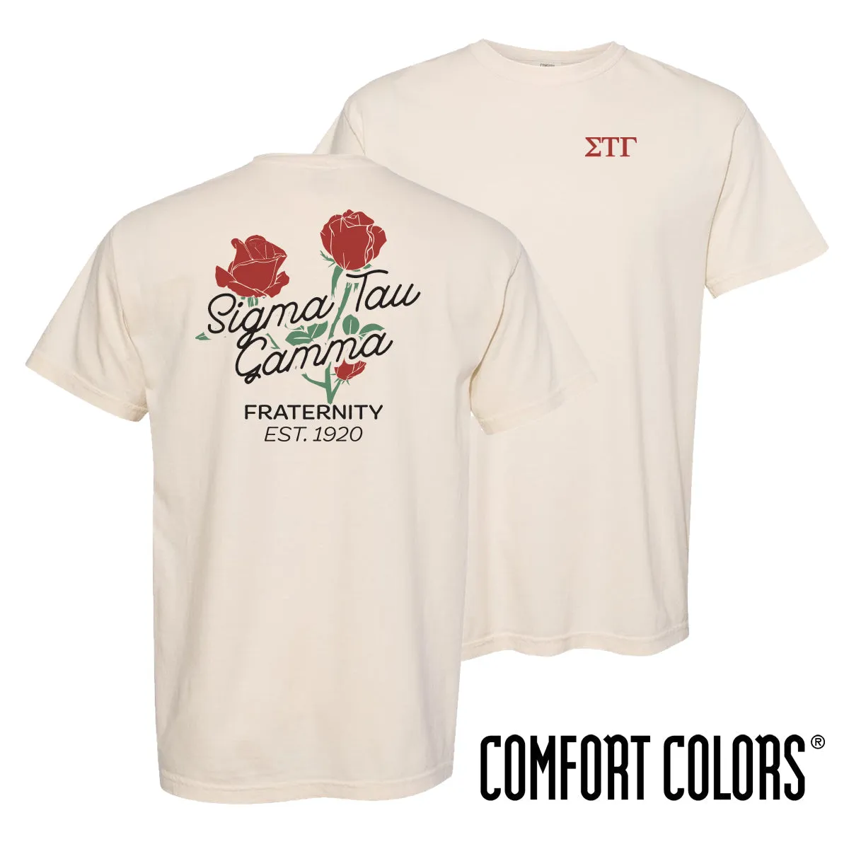 Sig Tau Comfort Colors Rosebud Ivory Short Sleeve Tee