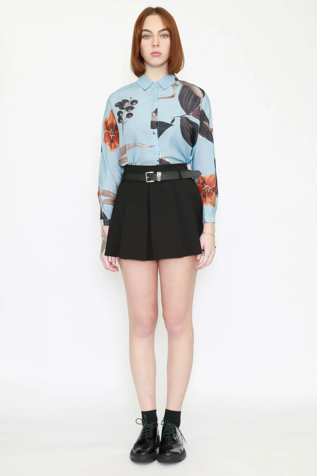 Silk Printed Floral Blue Shirt