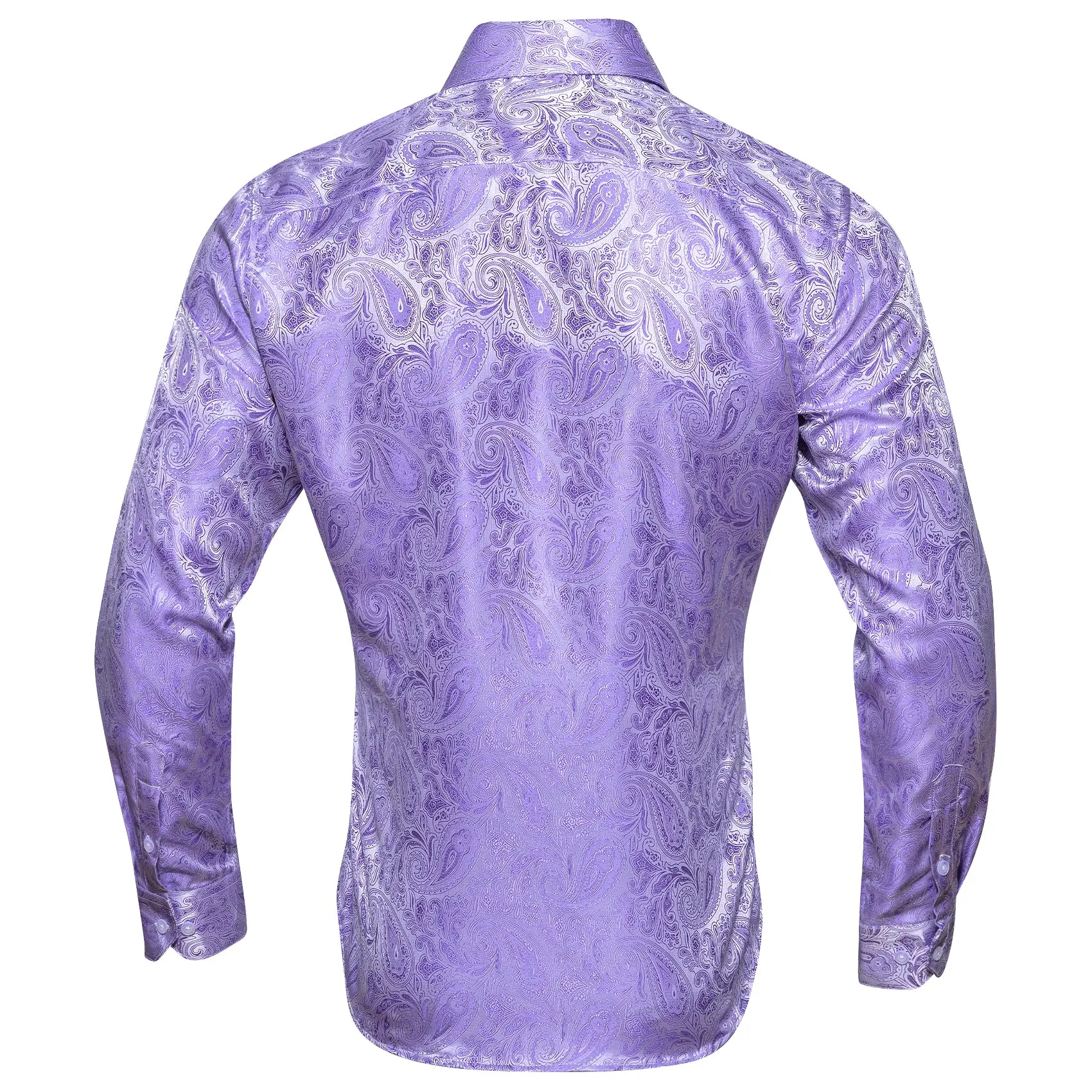 Silver Purple Paisley Style Silk Men's Long Sleeve Shirt