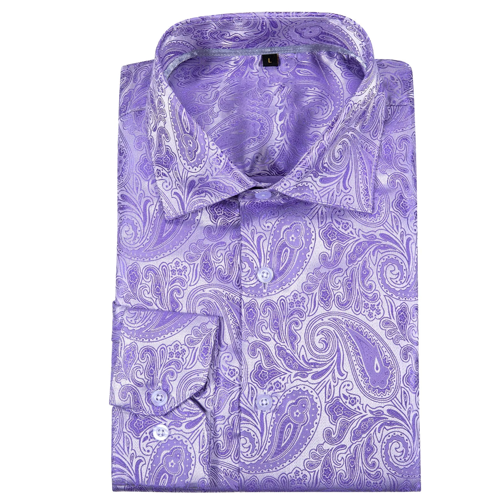 Silver Purple Paisley Style Silk Men's Long Sleeve Shirt