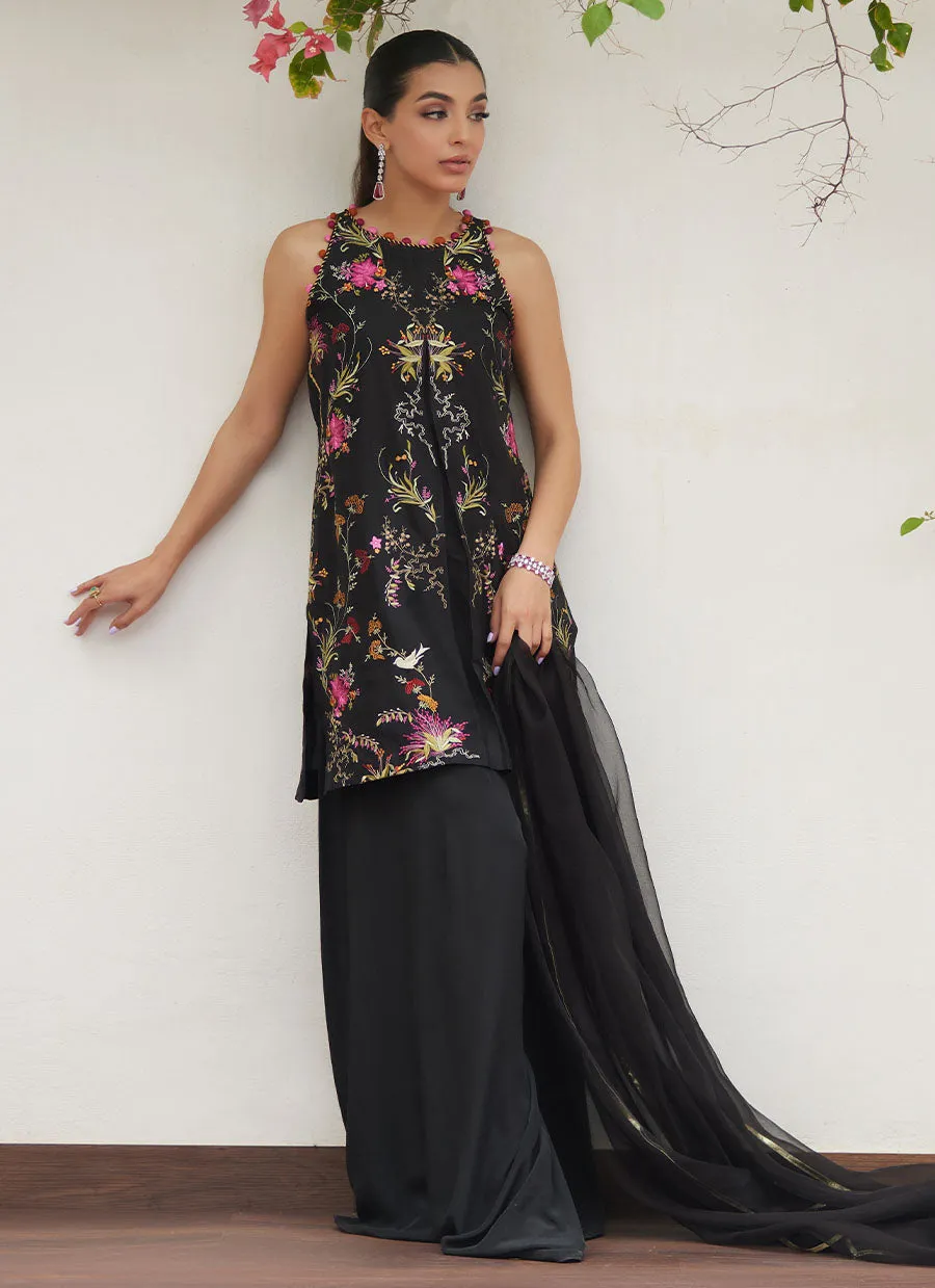 Siya Black Embroidered Shirt and Dupatta