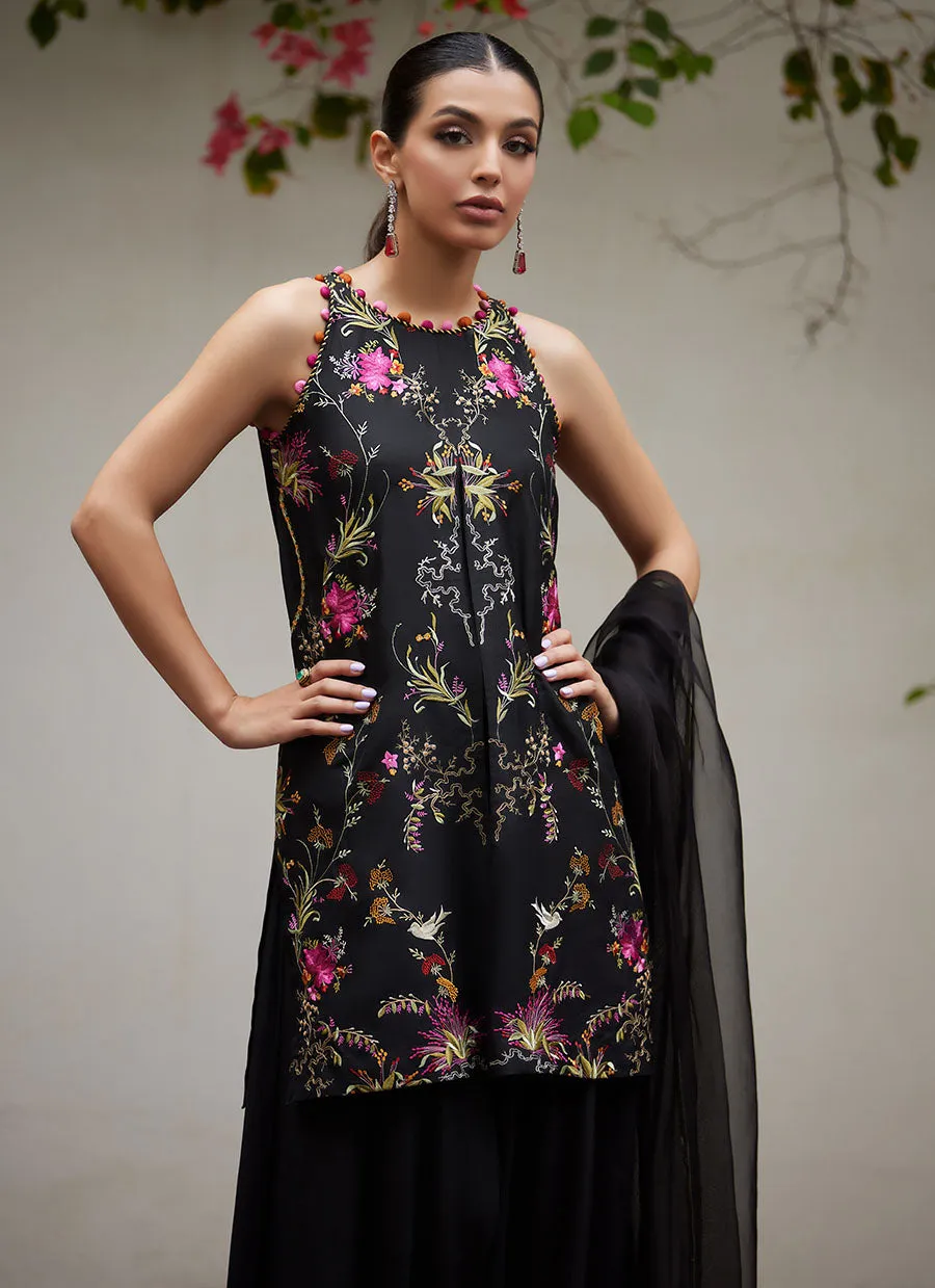 Siya Black Embroidered Shirt and Dupatta