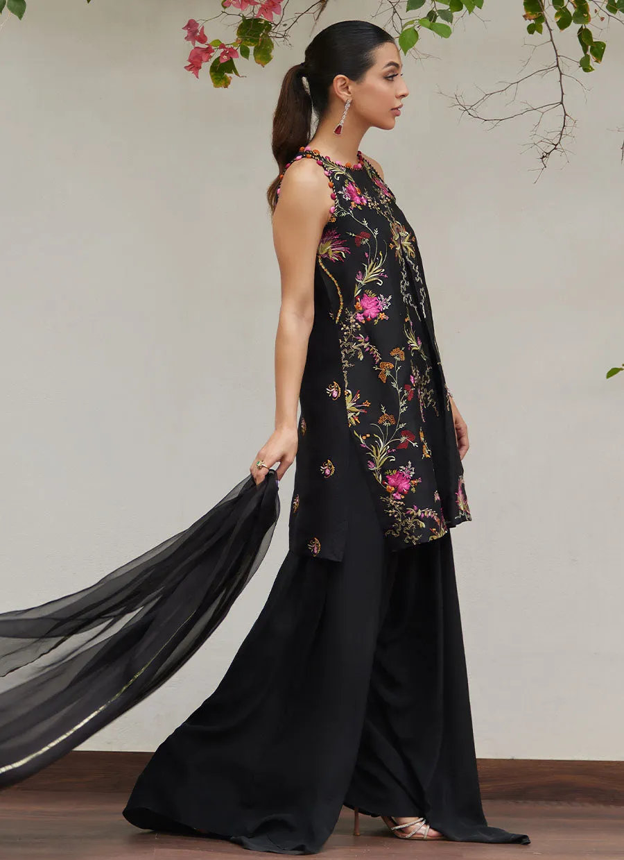 Siya Black Embroidered Shirt and Dupatta