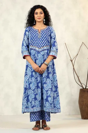 Sky Blue Kurta/Pant Set In Hand Block Cotton