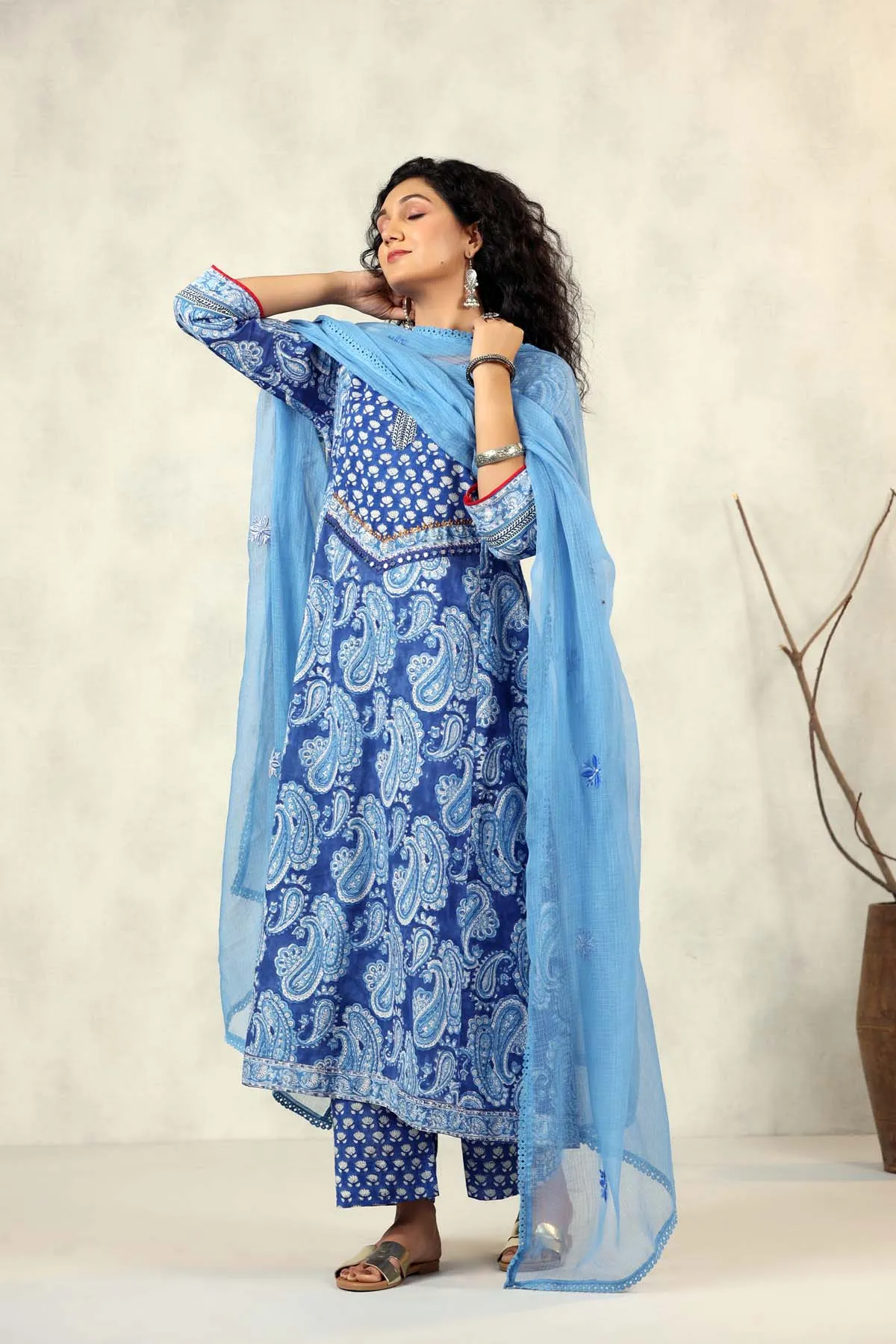 Sky Blue Kurta/Pant Set In Hand Block Cotton