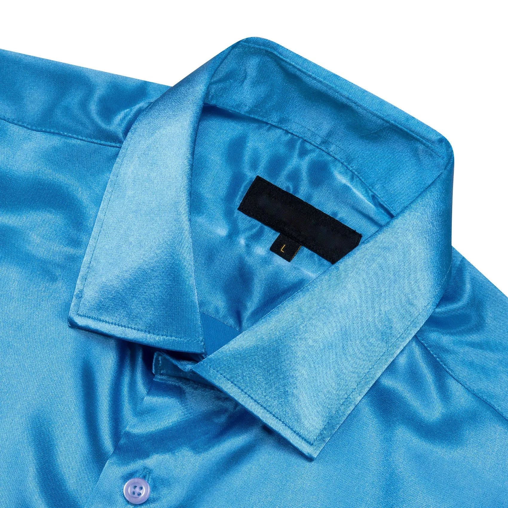 Sky Blue Solid Satin Silk Men's Long Sleeve Shirt