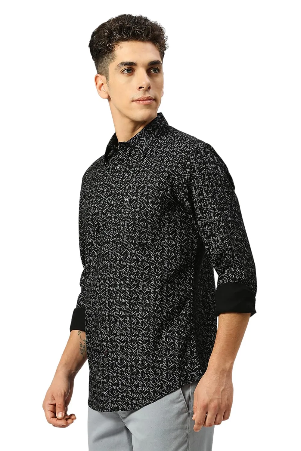 Slim Fit Cotton Crepe Printed Shirt