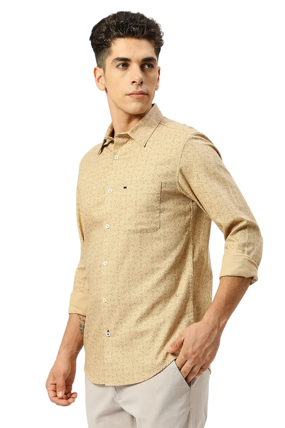 Slim Fit Cotton Crepe Printed Shirt