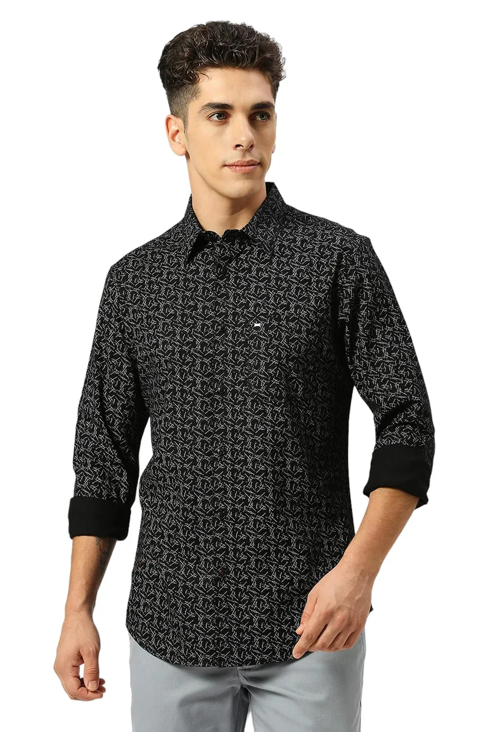 Slim Fit Cotton Crepe Printed Shirt