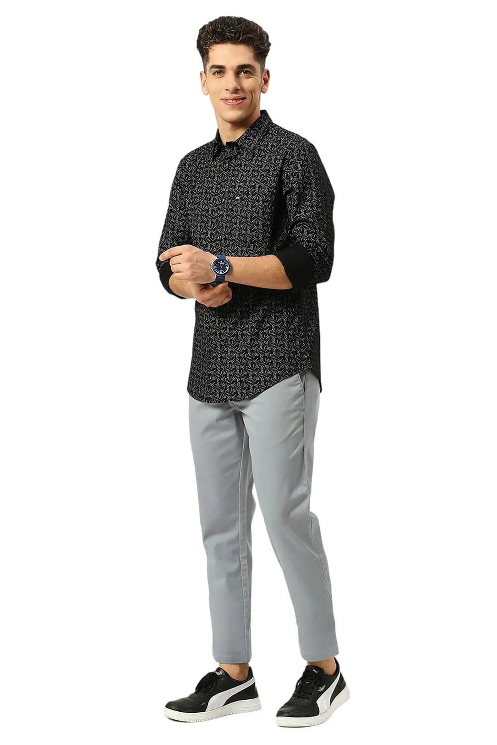 Slim Fit Cotton Crepe Printed Shirt