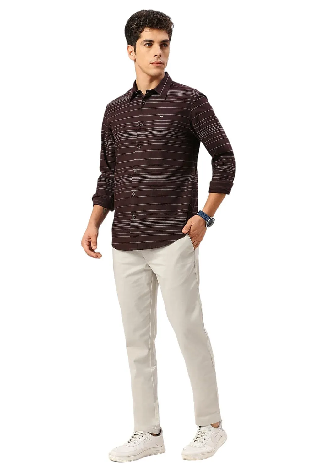 Slim Fit Cotton Grindle Stripe Shirt