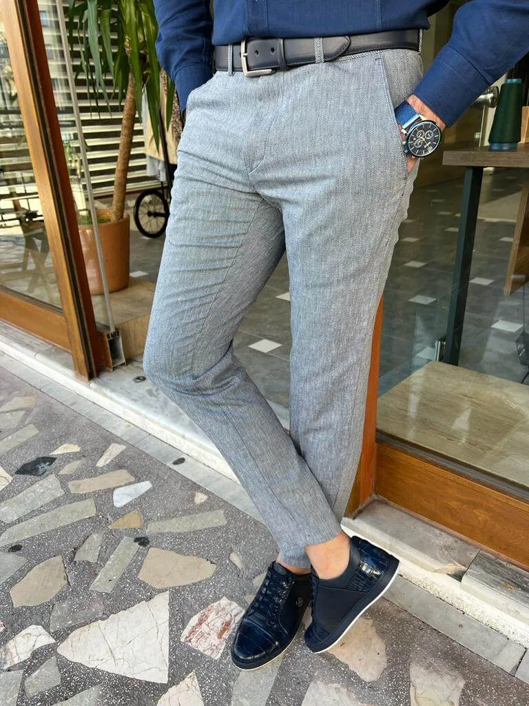 Slim Fit Gray Cotton Trousers