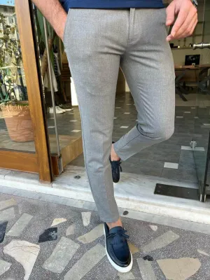 Slim Fit Gray Cotton Trousers