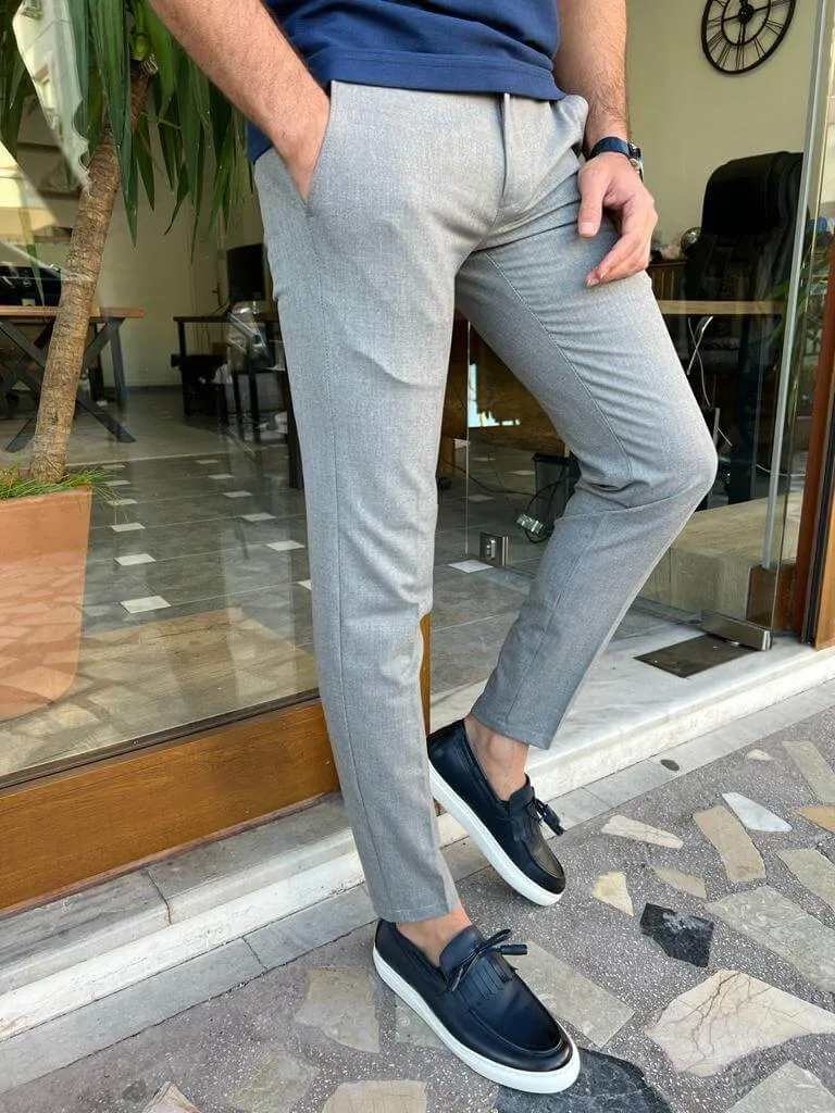 Slim Fit Gray Cotton Trousers