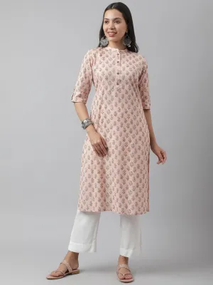 Soft Pink Floral Printed Straight Kurta