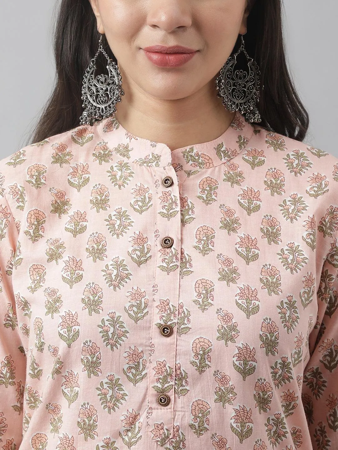 Soft Pink Floral Printed Straight Kurta