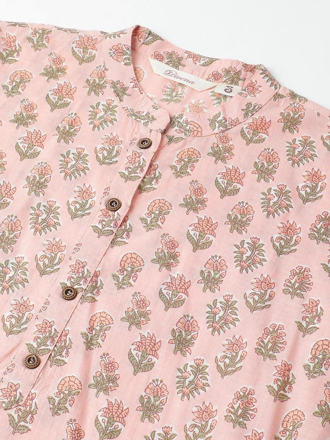 Soft Pink Floral Printed Straight Kurta