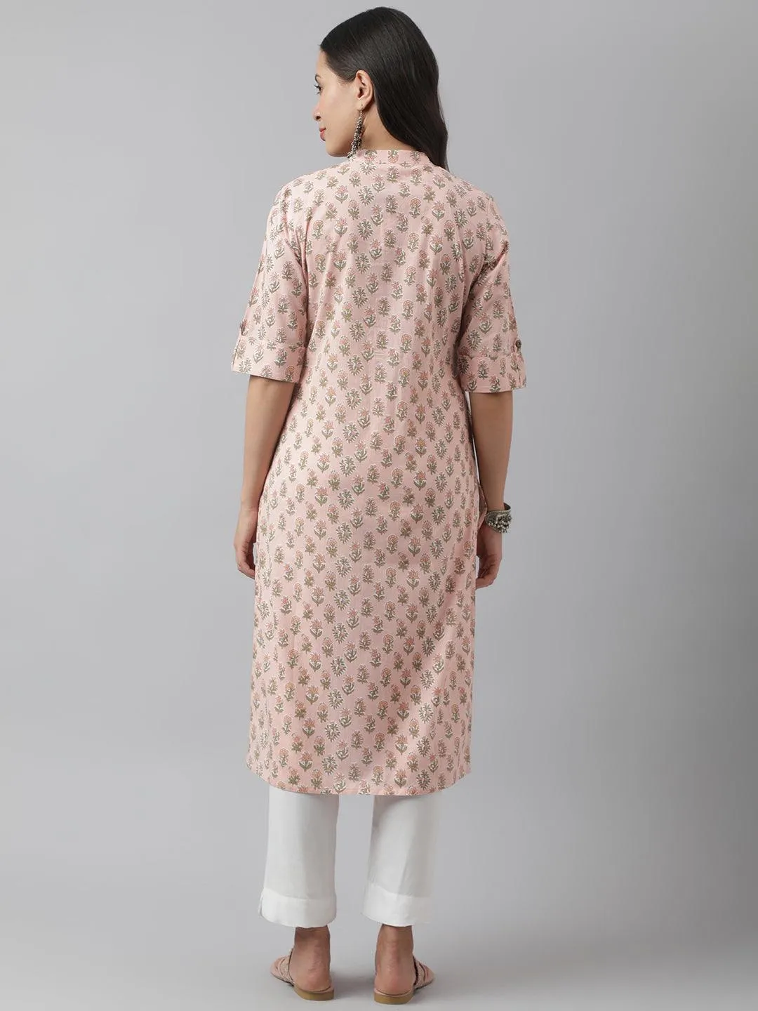 Soft Pink Floral Printed Straight Kurta