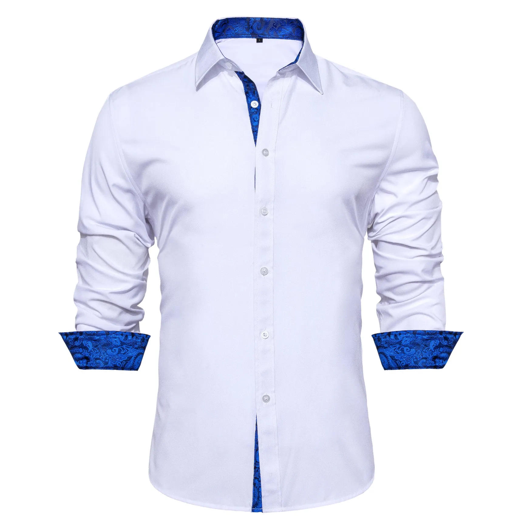 Splicing Style White with Blue Paisley Edge Men's Long Sleeve Shirt