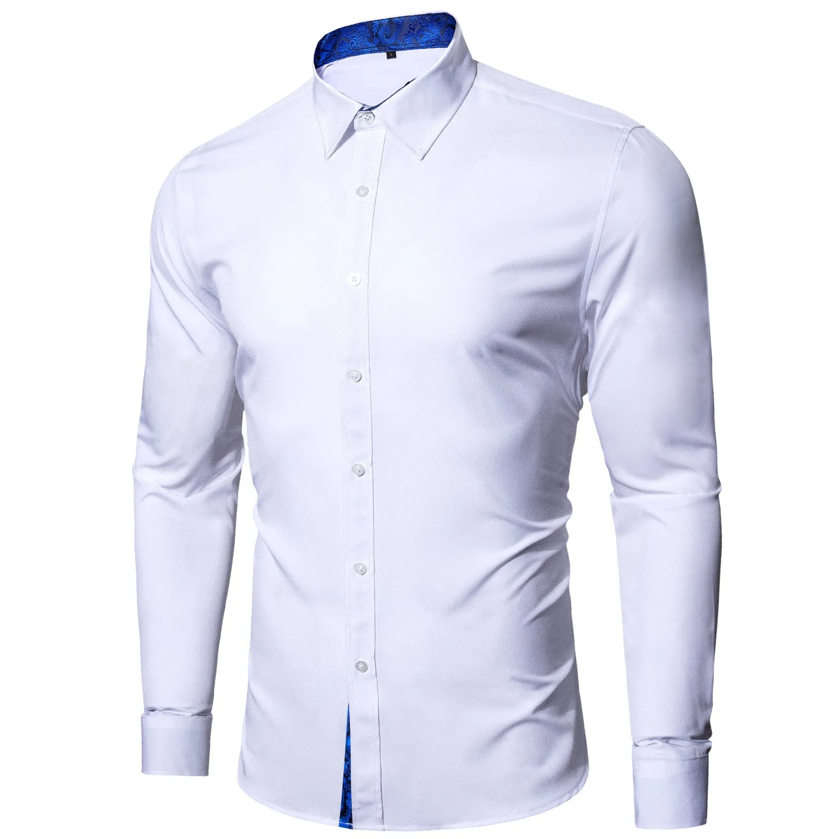 Splicing Style White with Blue Paisley Edge Men's Long Sleeve Shirt