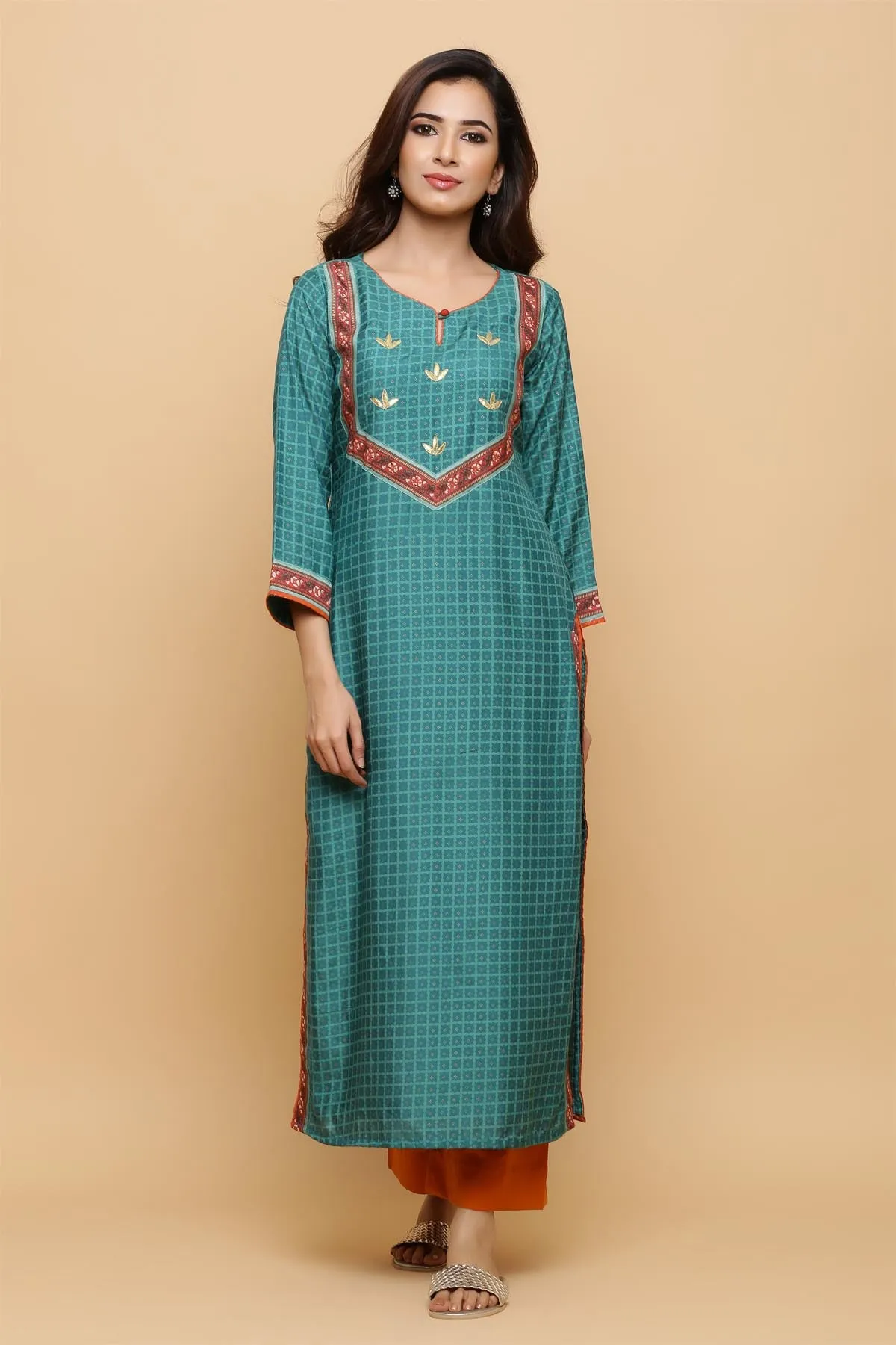 Straight fit kurta in pine green Moodal silk