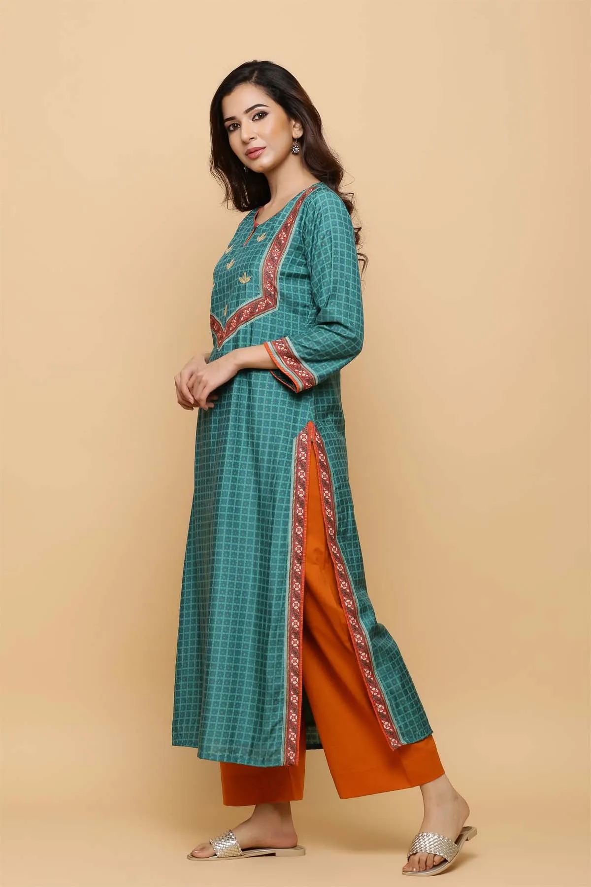 Straight fit kurta in pine green Moodal silk