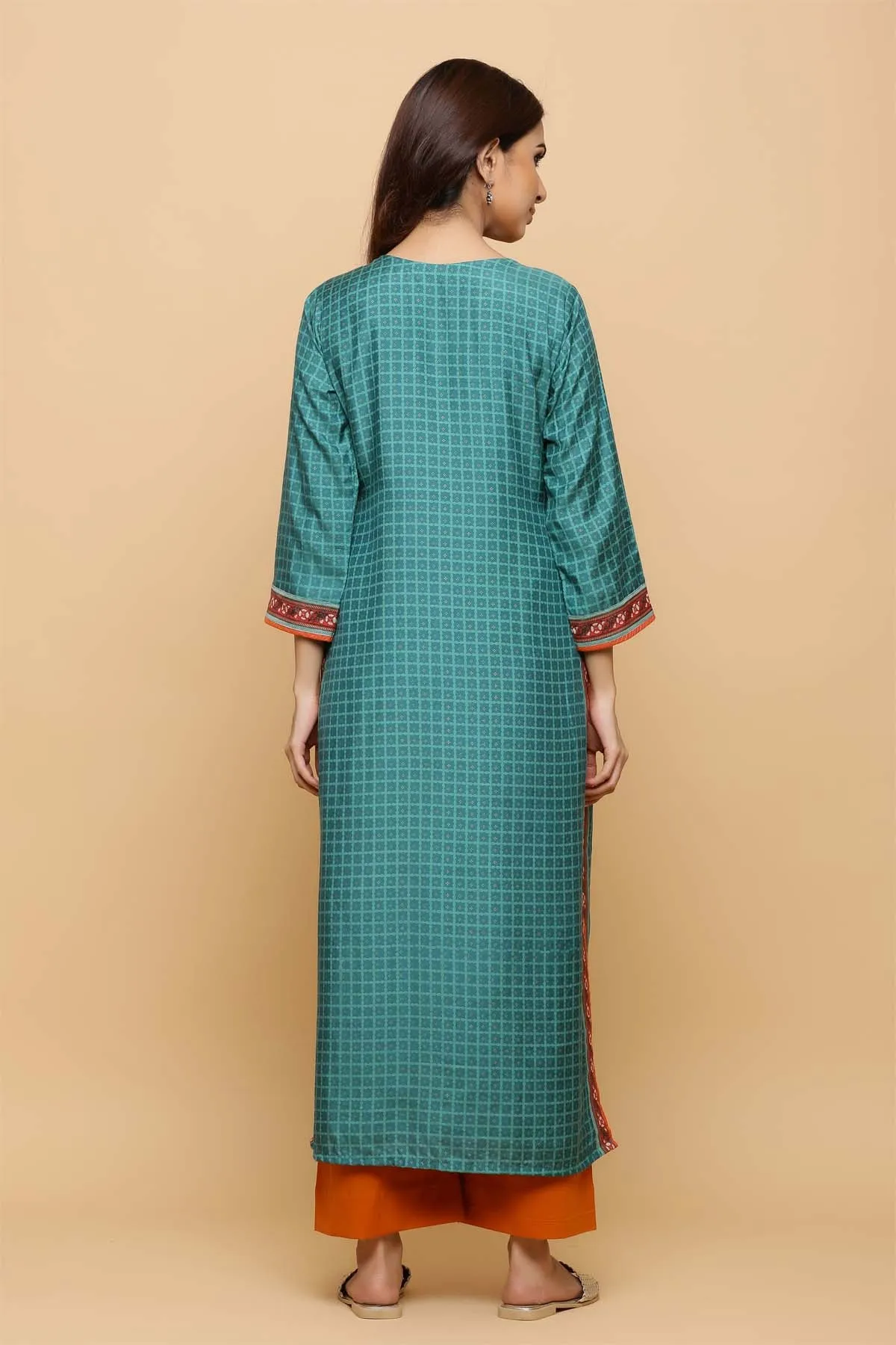 Straight fit kurta in pine green Moodal silk