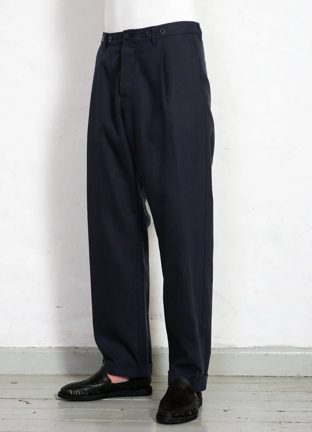 SUNE | Pleated Wide Cut Trousers | Dark Blue