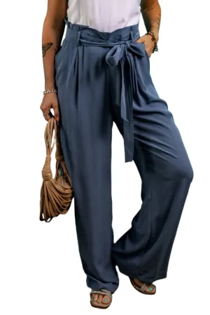 TEEK - Dusty Blue Tied Wide Leg Pocketed Pants