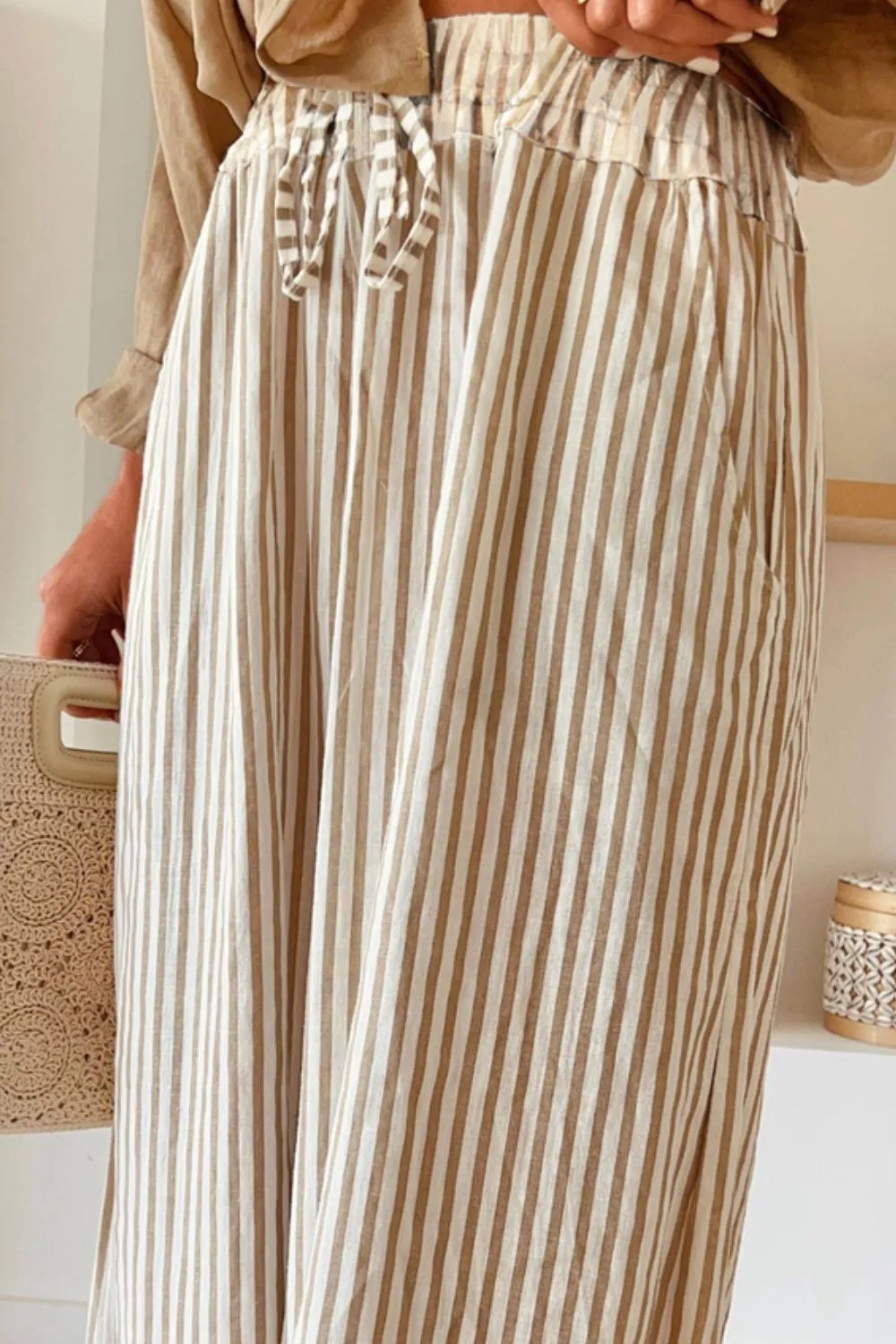 TEEK - Stripe Pocketed Striped Wide Leg Pants