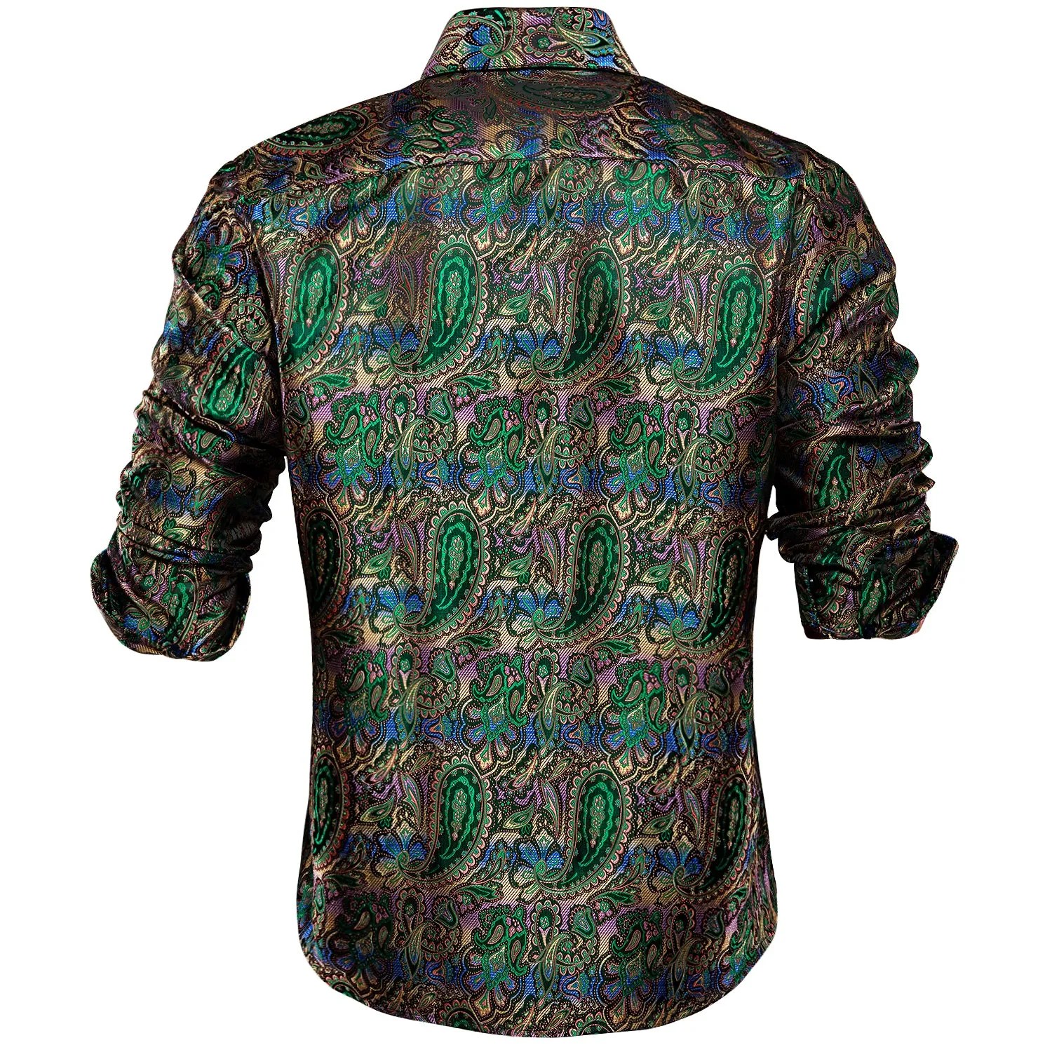 Ties2you Button Down Shirt Green Paisley Silk Men's Long Sleeve Shirt