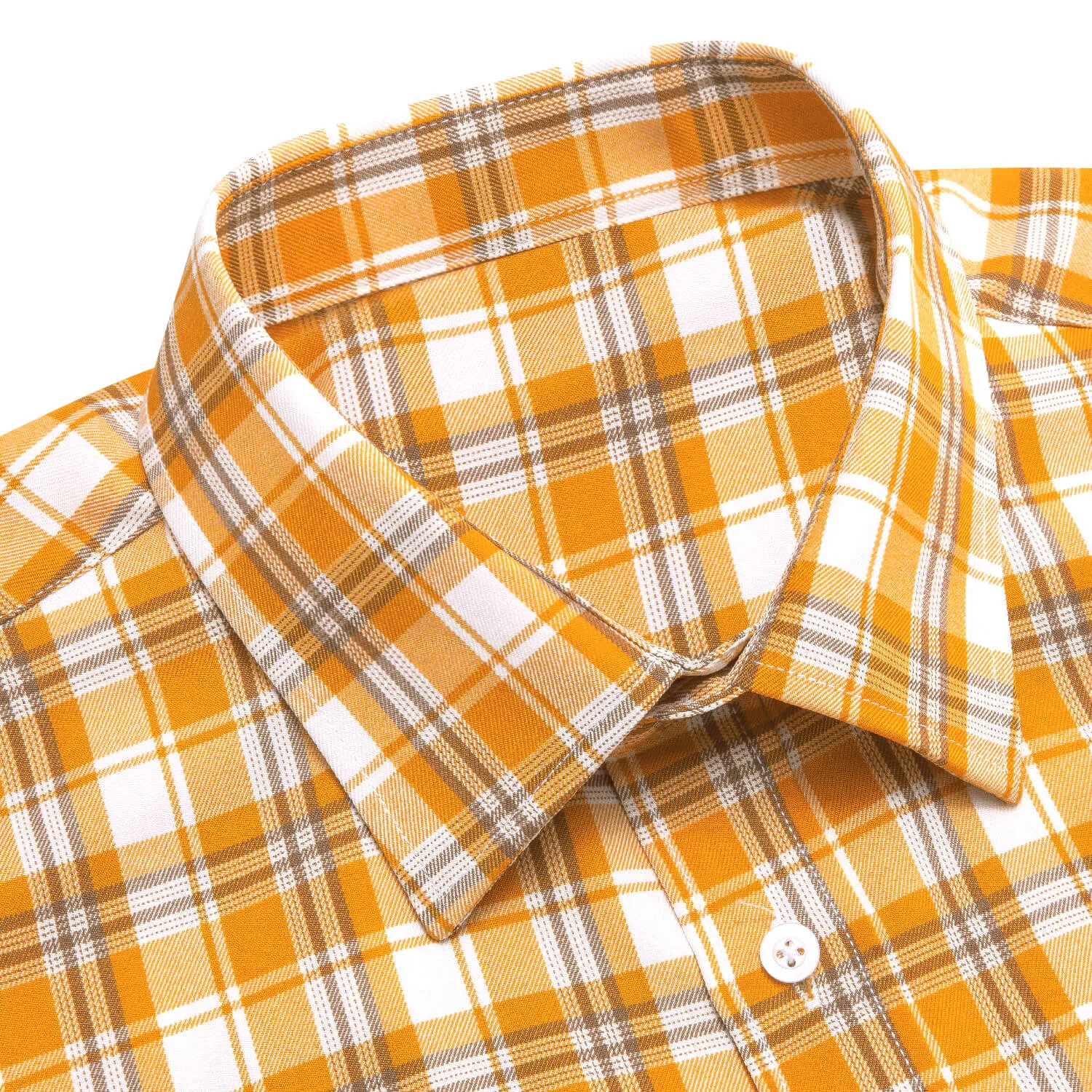 Ties2you Button Down Shirt Orange White Plaid Men's Silk Shirt Fashion