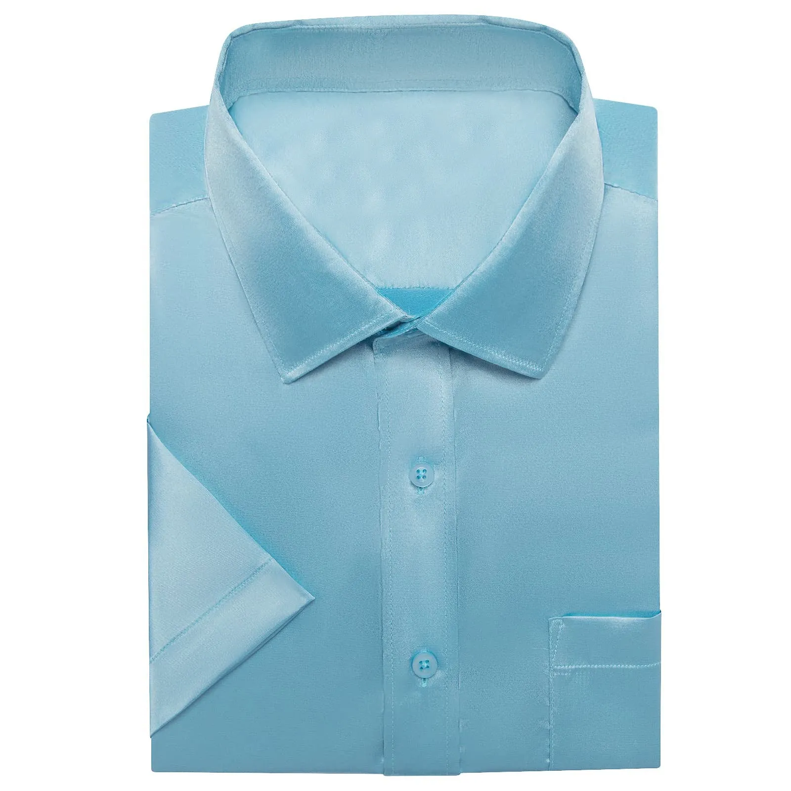 Ties2you Dress Shirt Design Arctic Blue Solid Mens Short Sleeve Button Down Shirt