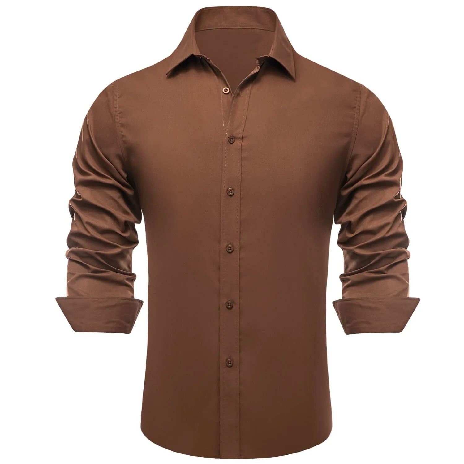 Ties2you Men's Shirt Saddle Brown Solid Silk Long Sleeve Shirt