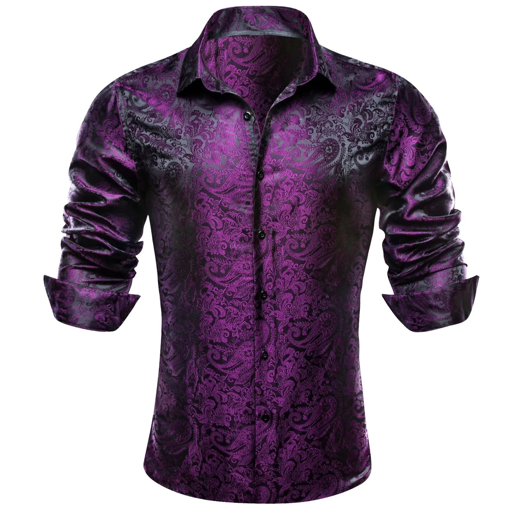 Ties2you Purple Shirt Shining Casual Paisley Silk Men's Shirt For Party