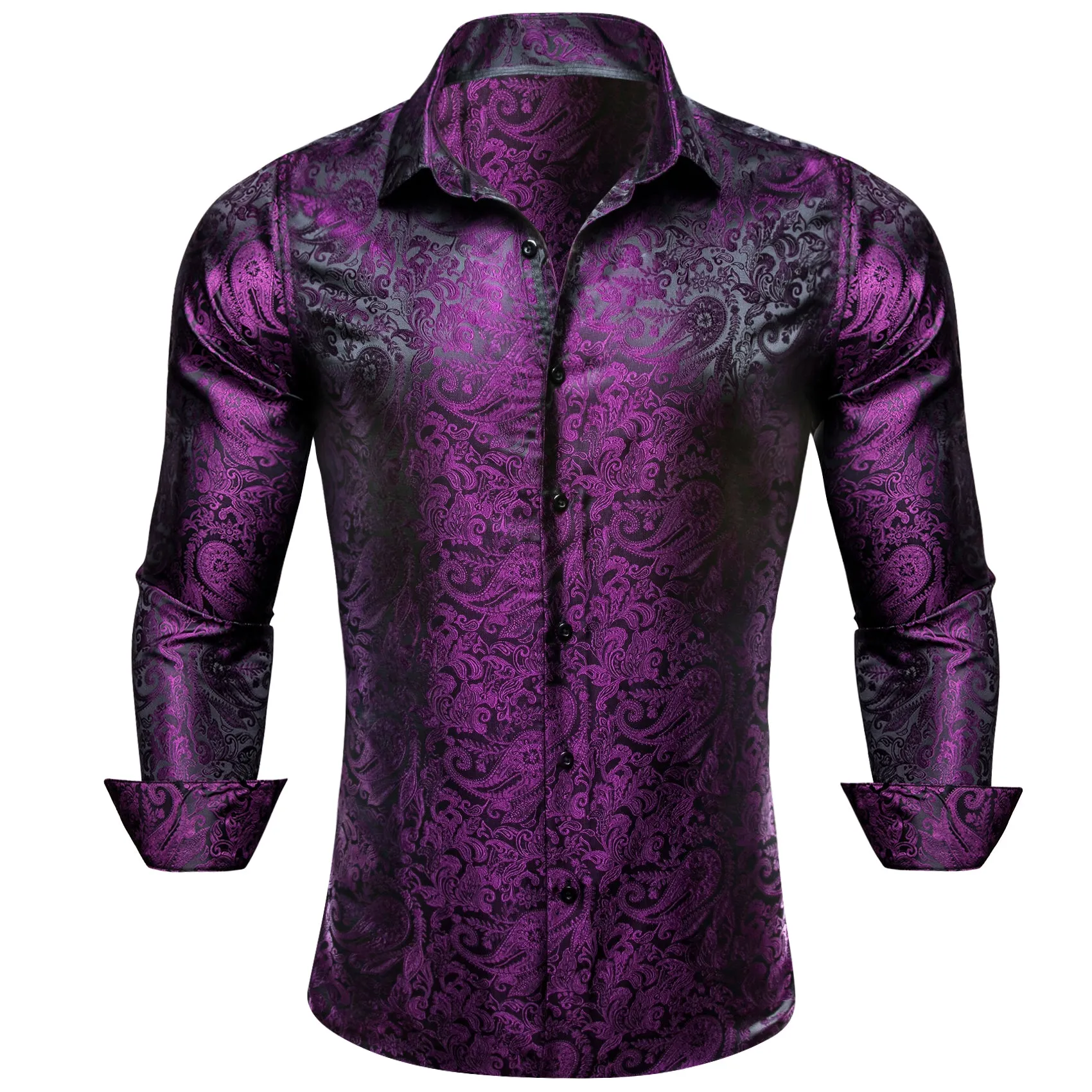 Ties2you Purple Shirt Shining Casual Paisley Silk Men's Shirt For Party