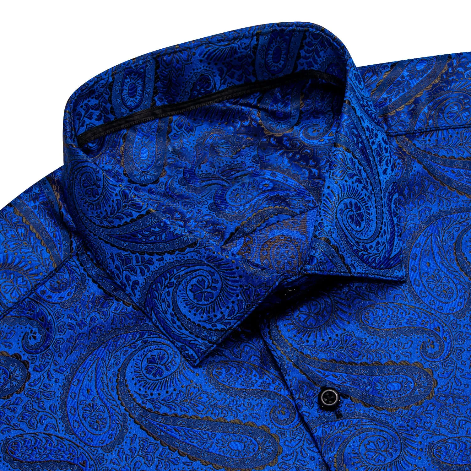 Ties2you Shirt for Men Cobalt Blue Jacquard Woven Paisley Silk Shirt