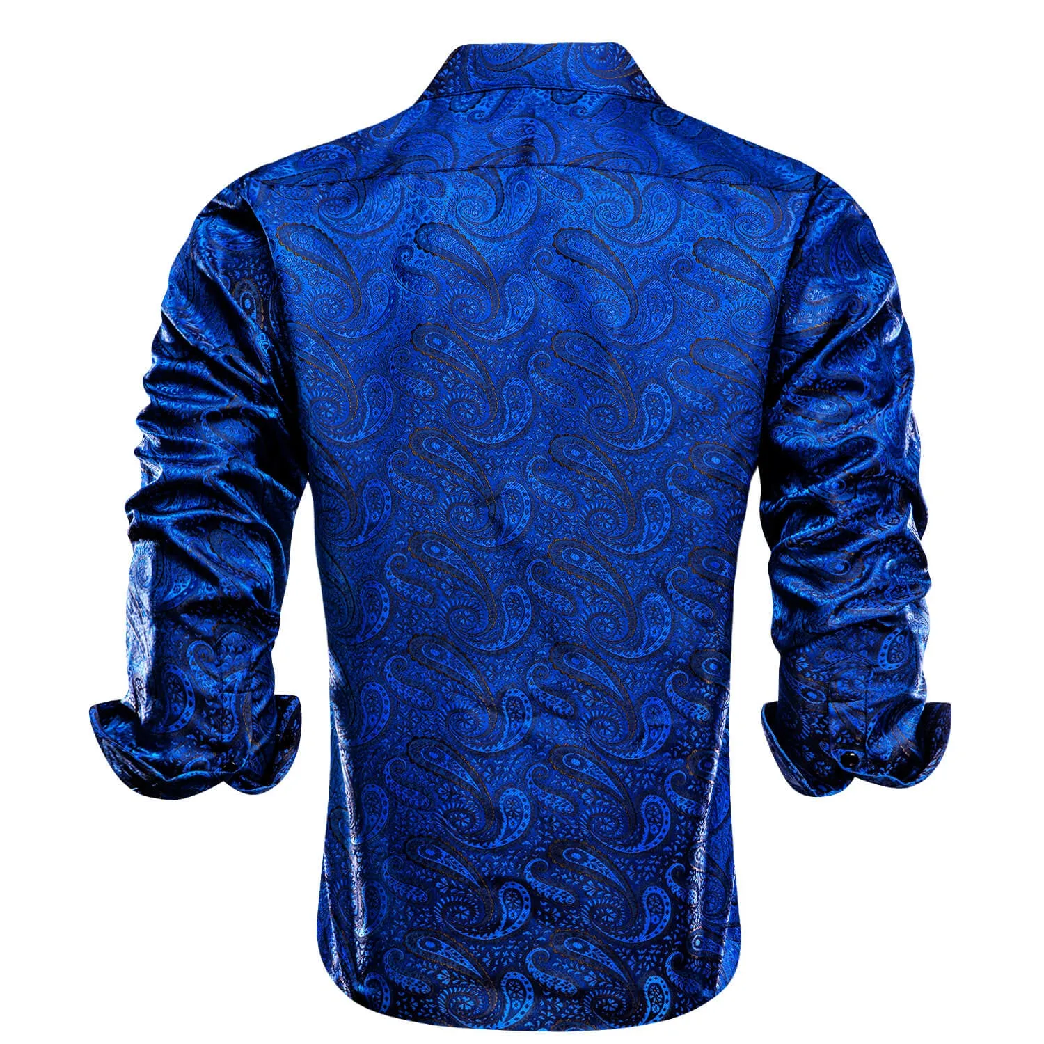 Ties2you Shirt for Men Cobalt Blue Jacquard Woven Paisley Silk Shirt