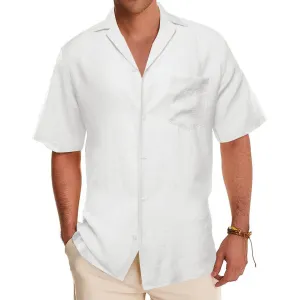 Ties2you Short Sleeve Shirt Pure White Solid Men's Silk Notched Collar Button Down Shirt