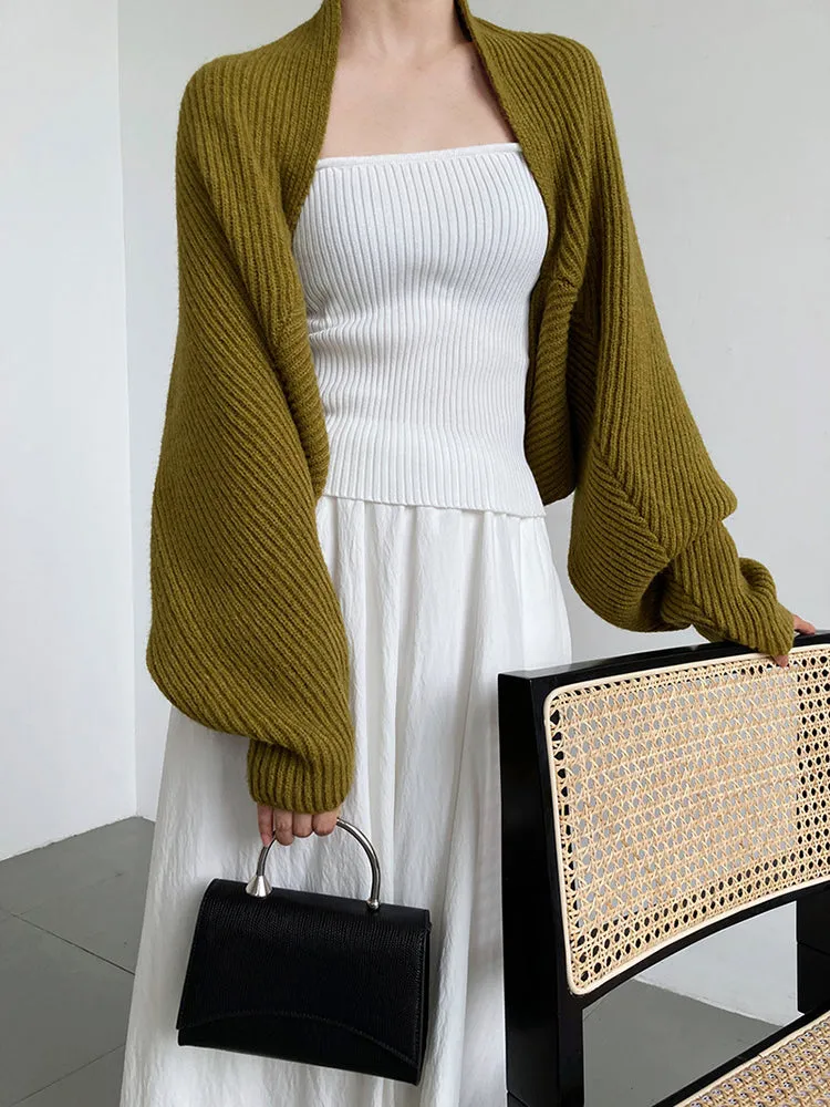 Touka Knitted Shrug Scarf - Olive Green